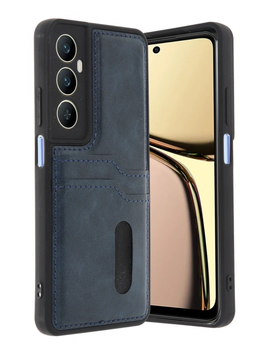 Newface Realme C65 Sara Kartvizitli Deri Kılıf - Lacivert