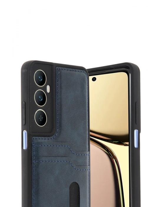 Newface Realme C65 Sara Kartvizitli Deri Kılıf - Lacivert
