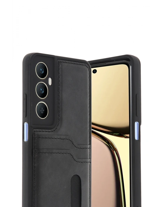 Newface Realme C65 Sara Kartvizitli Deri Kılıf - Siyah