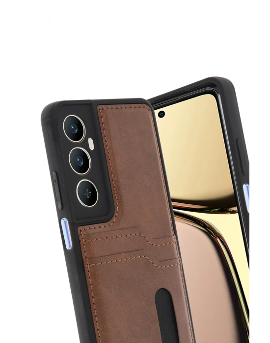 Newface Realme C65 Sara Kartvizitli Deri Kılıf - Taba