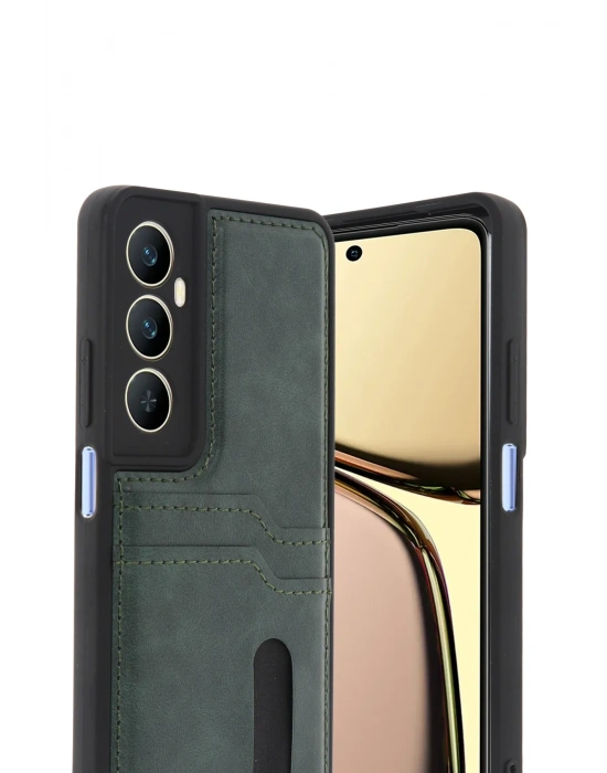 Newface Realme C65 Sara Kartvizitli Deri Kılıf - Yeşil
