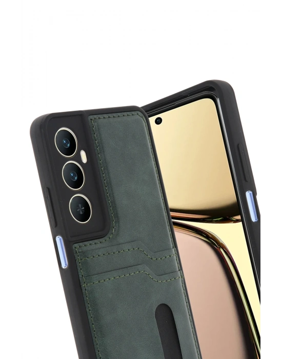 Newface Realme C65 Sara Kartvizitli Deri Kılıf - Yeşil