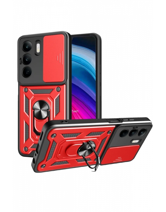 Newface Realme C75 4G Kılıf Pars Lens Yüzüklü Silikon - Kırmızı