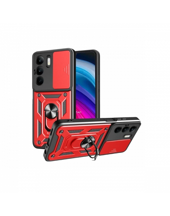 Newface Realme C75 4G Kılıf Pars Lens Yüzüklü Silikon - Kırmızı