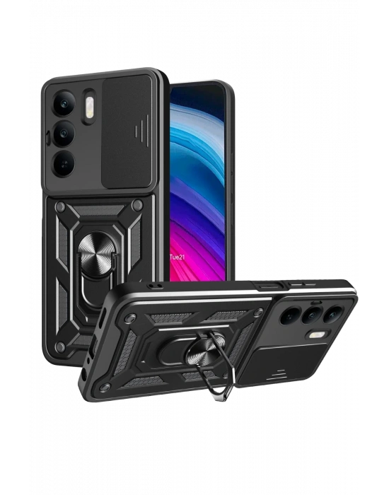 Newface Realme C75 4G Kılıf Pars Lens Yüzüklü Silikon - Siyah