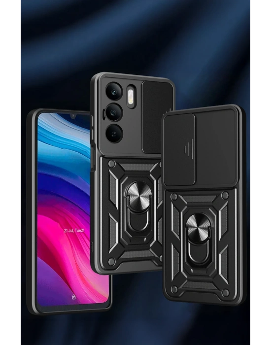 Newface Realme C75 4G Kılıf Pars Lens Yüzüklü Silikon - Siyah