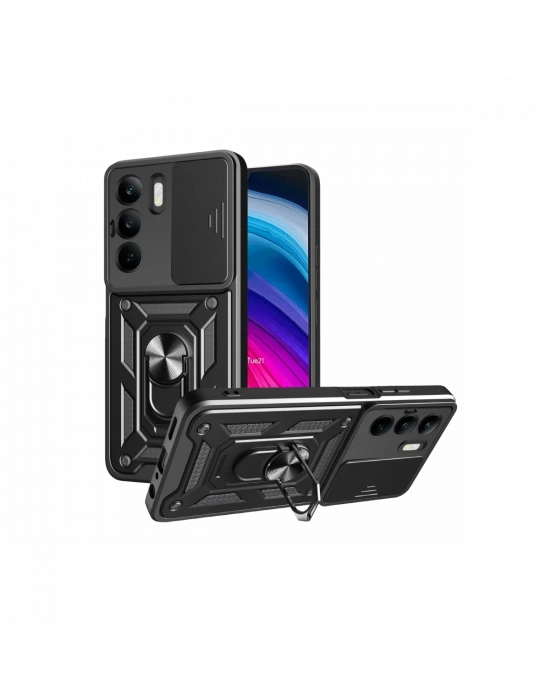 Newface Realme C75 4G Kılıf Pars Lens Yüzüklü Silikon - Siyah