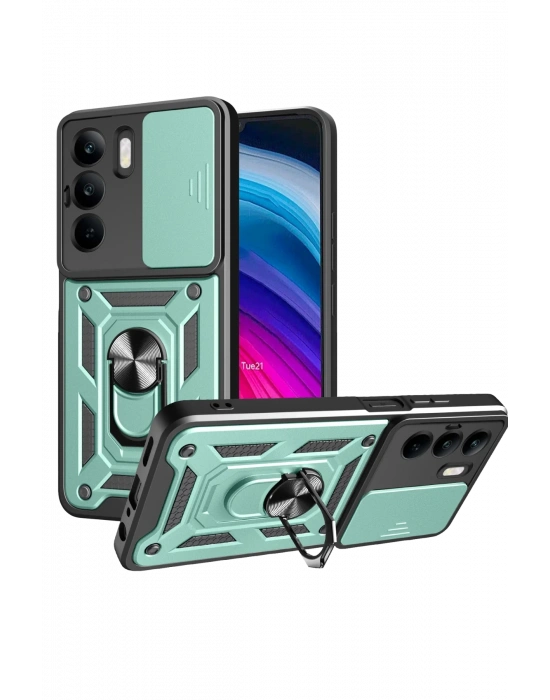 Newface Realme C75 4G Kılıf Pars Lens Yüzüklü Silikon - Yeşil