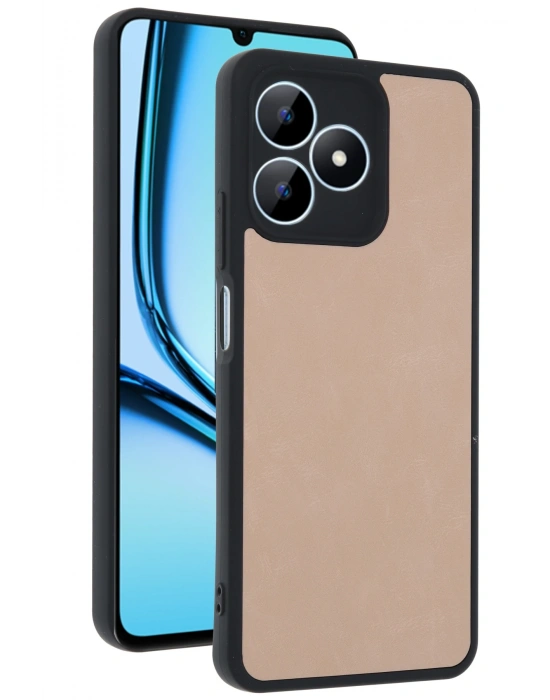 Newface Realme Note 50 4G Kılıf Aras Deri Kapak - Pudra