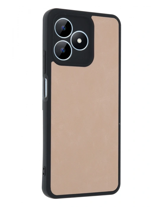 Newface Realme Note 50 4G Kılıf Aras Deri Kapak - Pudra