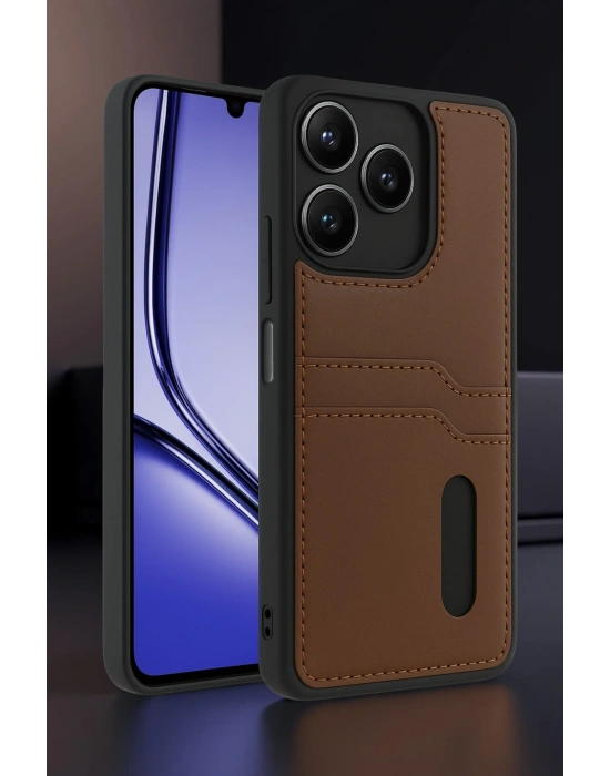 Newface Realme Note 50 4G Kılıf Sara Kartvizitli Deri Kılıf - Kırmızı