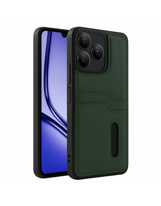 Newface Realme Note 50 4G Kılıf Sara Kartvizitli Deri Kılıf - Koyu Yeşil