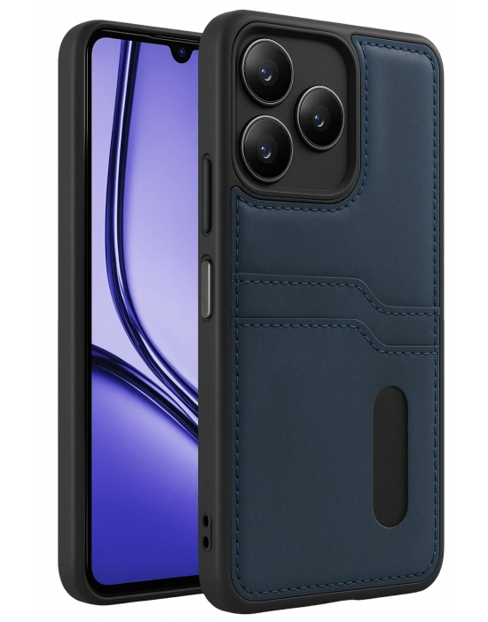 Newface Realme Note 50 4G Kılıf Sara Kartvizitli Deri Kılıf - Lacivert