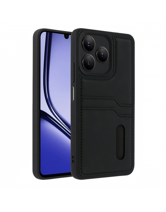 Newface Realme Note 50 4G Kılıf Sara Kartvizitli Deri Kılıf - Siyah