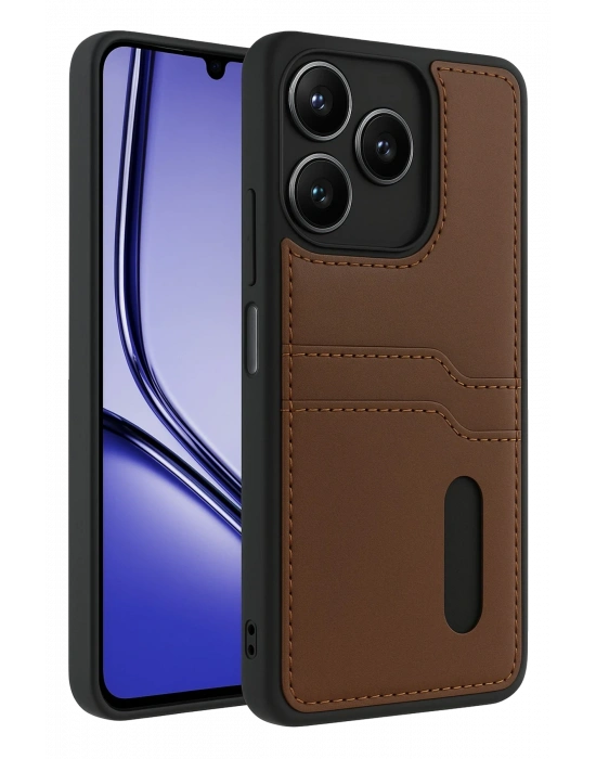 Newface Realme Note 50 4G Kılıf Sara Kartvizitli Deri Kılıf - Taba