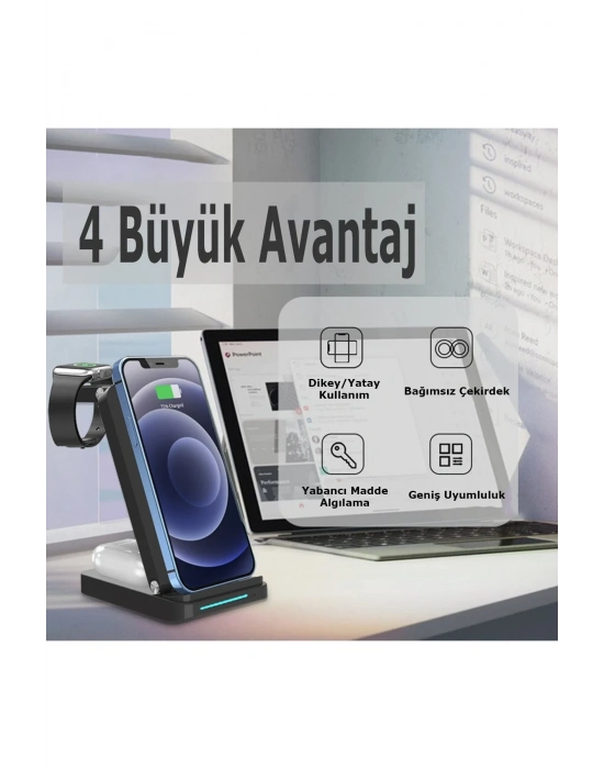 Newface S90 4in1 Kablosuz Şarj Masaüstü Set - Siyah