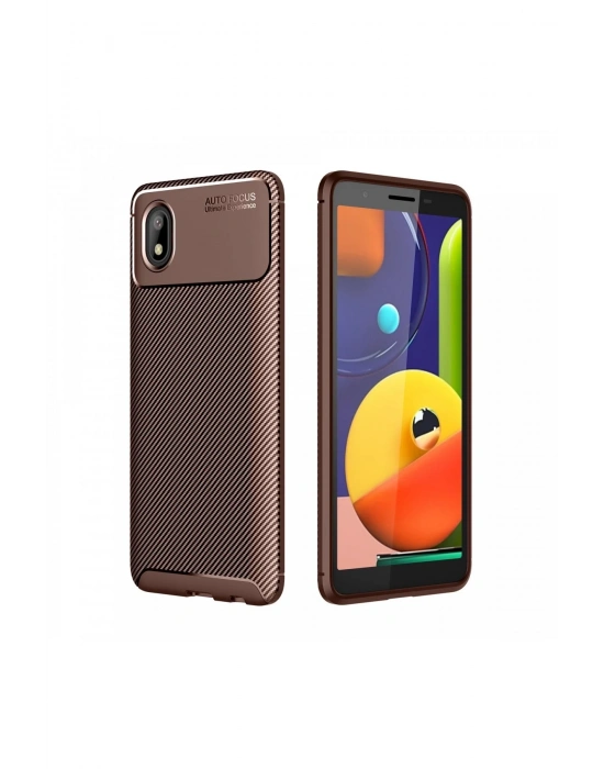 Newface Samsung Galaxy A01 Core Kılıf Auto Focus Karbon Kapak - Kahverengi