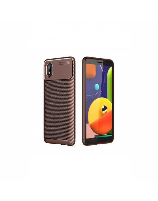 Newface Samsung Galaxy A01 Core Kılıf Auto Focus Karbon Kapak - Kahverengi
