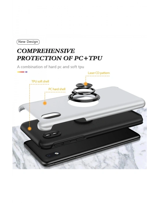 Newface Samsung Galaxy A01 Core Kılıf Elit Yüzüklü Kapak - Gümüş