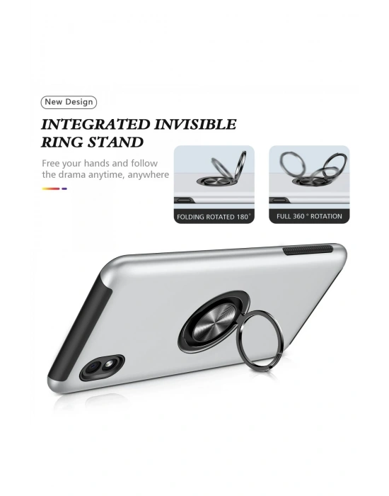 Newface Samsung Galaxy A01 Core Kılıf Elit Yüzüklü Kapak - Gümüş