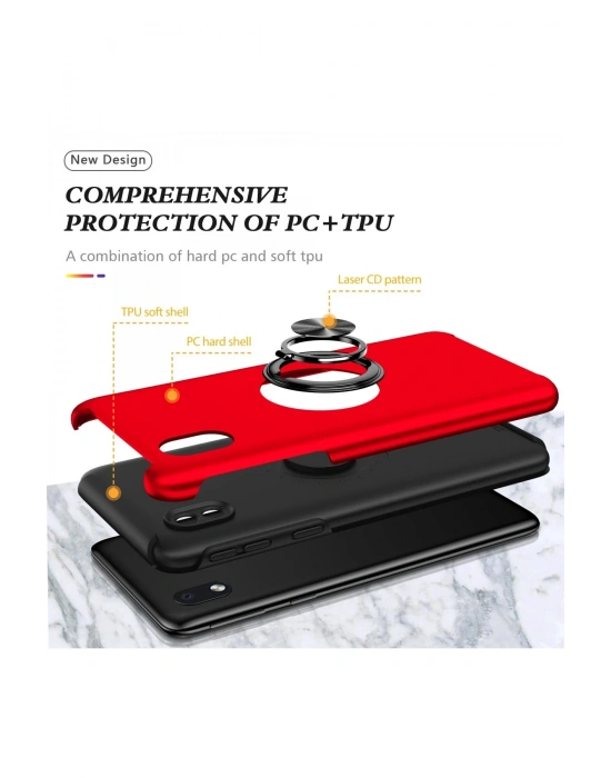 Newface Samsung Galaxy A01 Core Kılıf Elit Yüzüklü Kapak - Kırmızı