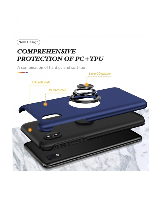 Newface Samsung Galaxy A01 Core Kılıf Elit Yüzüklü Kapak - Lacivert