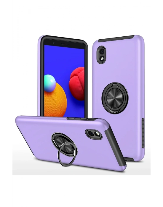 Newface Samsung Galaxy A01 Core Kılıf Elit Yüzüklü Kapak - Mor