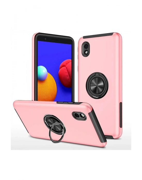 Newface Samsung Galaxy A01 Core Kılıf Elit Yüzüklü Kapak - Pembe