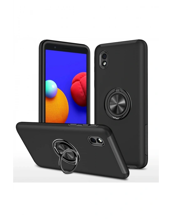Newface Samsung Galaxy A01 Core Kılıf Elit Yüzüklü Kapak - Siyah