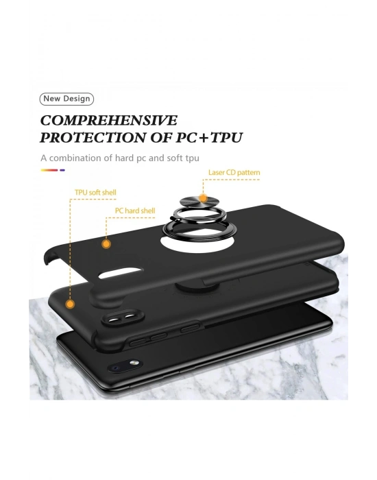 Newface Samsung Galaxy A01 Core Kılıf Elit Yüzüklü Kapak - Siyah