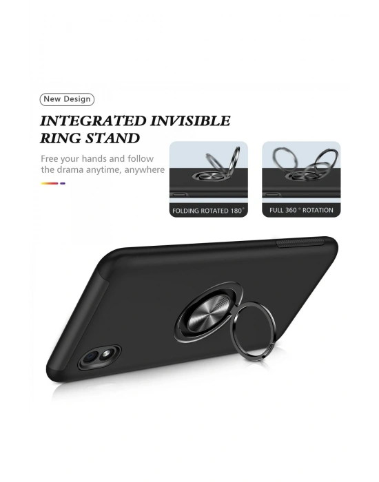 Newface Samsung Galaxy A01 Core Kılıf Elit Yüzüklü Kapak - Siyah