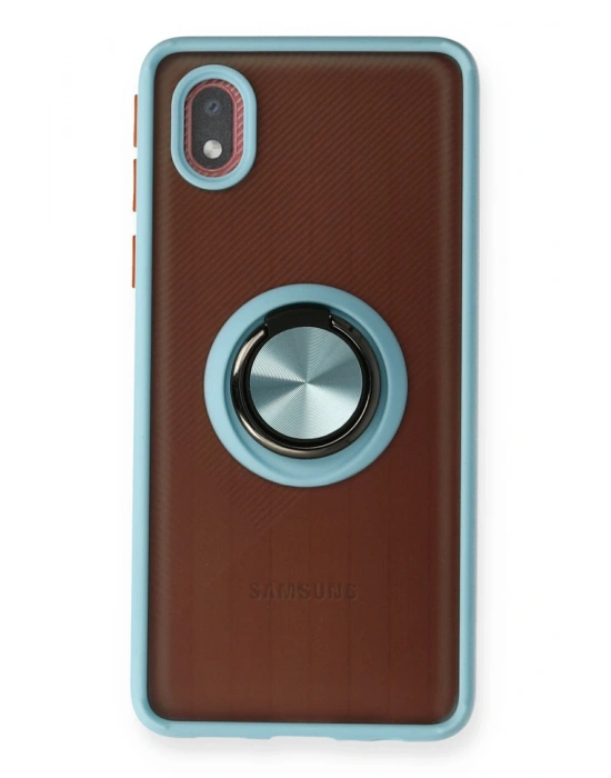 Newface Samsung Galaxy A01 Core Kılıf Montreal Yüzüklü Silikon Kapak - Buz Mavi