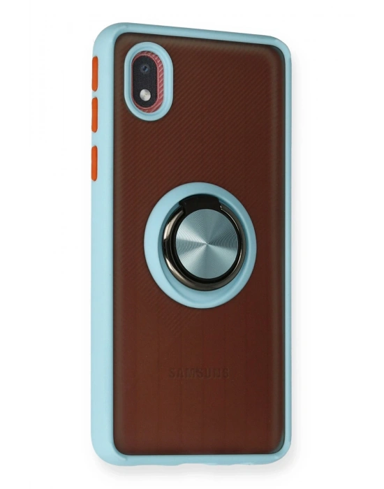 Newface Samsung Galaxy A01 Core Kılıf Montreal Yüzüklü Silikon Kapak - Buz Mavi