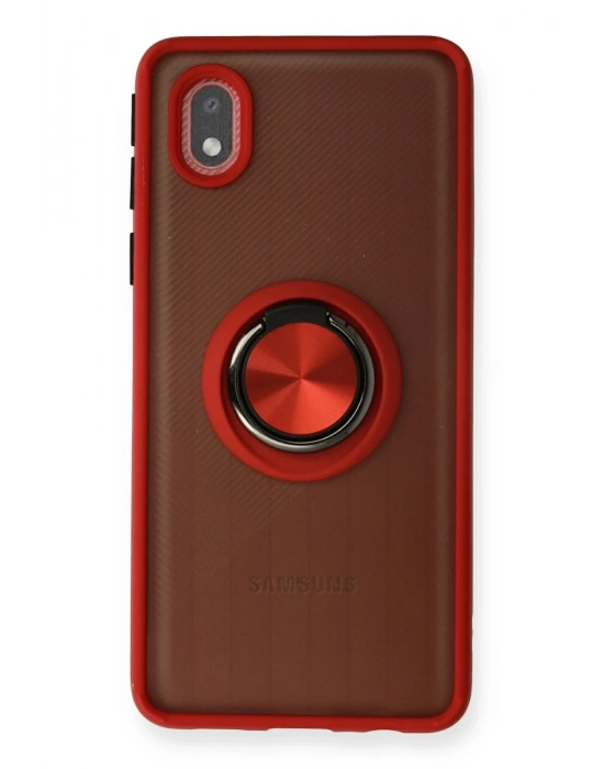 Newface Samsung Galaxy A01 Core Kılıf Montreal Yüzüklü Silikon Kapak - Kırmızı