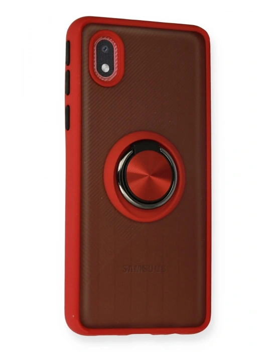 Newface Samsung Galaxy A01 Core Kılıf Montreal Yüzüklü Silikon Kapak - Kırmızı