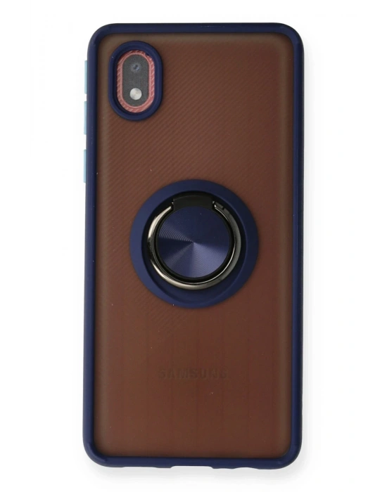 Newface Samsung Galaxy A01 Core Kılıf Montreal Yüzüklü Silikon Kapak - Lacivert