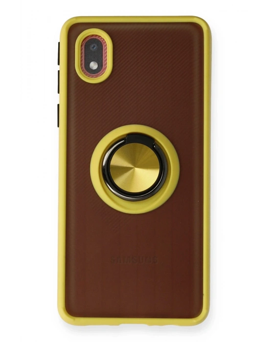 Newface Samsung Galaxy A01 Core Kılıf Montreal Yüzüklü Silikon Kapak - Sarı