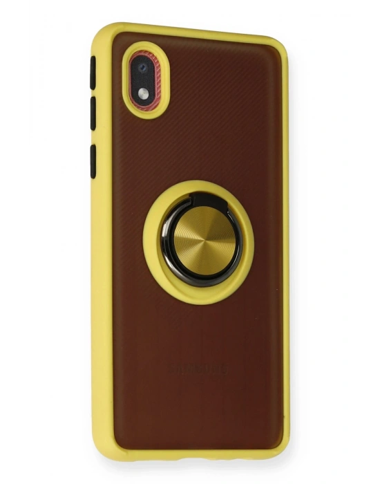 Newface Samsung Galaxy A01 Core Kılıf Montreal Yüzüklü Silikon Kapak - Sarı