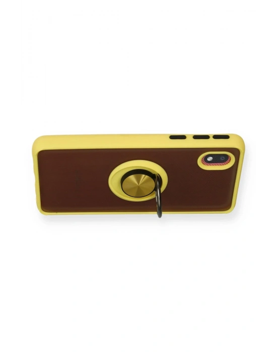 Newface Samsung Galaxy A01 Core Kılıf Montreal Yüzüklü Silikon Kapak - Sarı