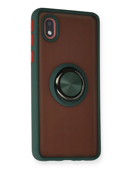 Newface Samsung Galaxy A01 Core Kılıf Montreal Yüzüklü Silikon Kapak - Yeşil