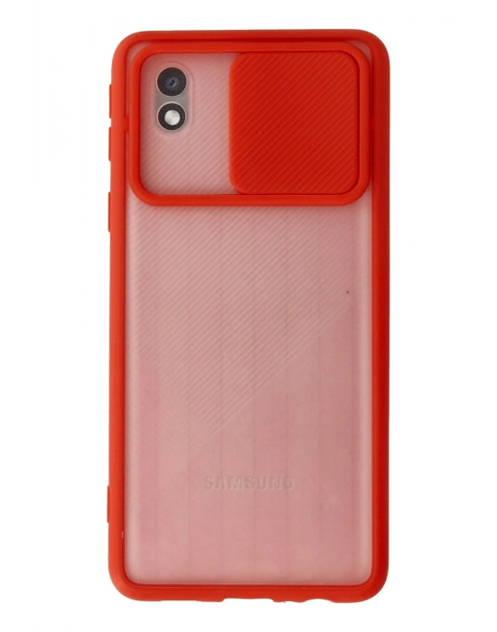 Newface Samsung Galaxy A01 Core Kılıf Palm Buzlu Kamera Sürgülü Silikon - Kırmızı