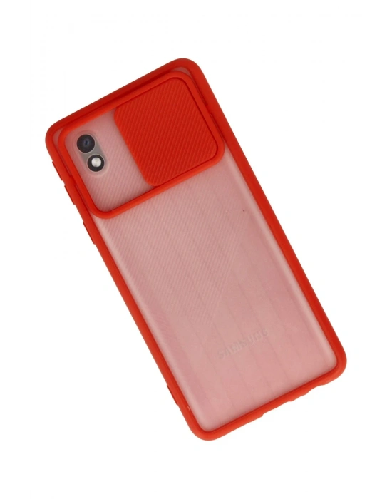 Newface Samsung Galaxy A01 Core Kılıf Palm Buzlu Kamera Sürgülü Silikon - Kırmızı