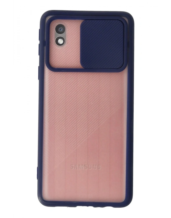 Newface Samsung Galaxy A01 Core Kılıf Palm Buzlu Kamera Sürgülü Silikon - Lacivert