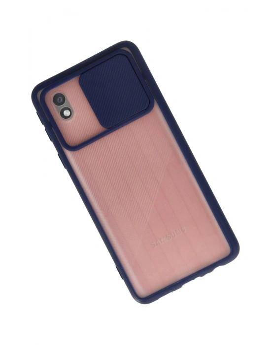 Newface Samsung Galaxy A01 Core Kılıf Palm Buzlu Kamera Sürgülü Silikon - Lacivert