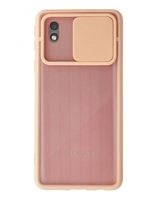 Newface Samsung Galaxy A01 Core Kılıf Palm Buzlu Kamera Sürgülü Silikon - Pembe