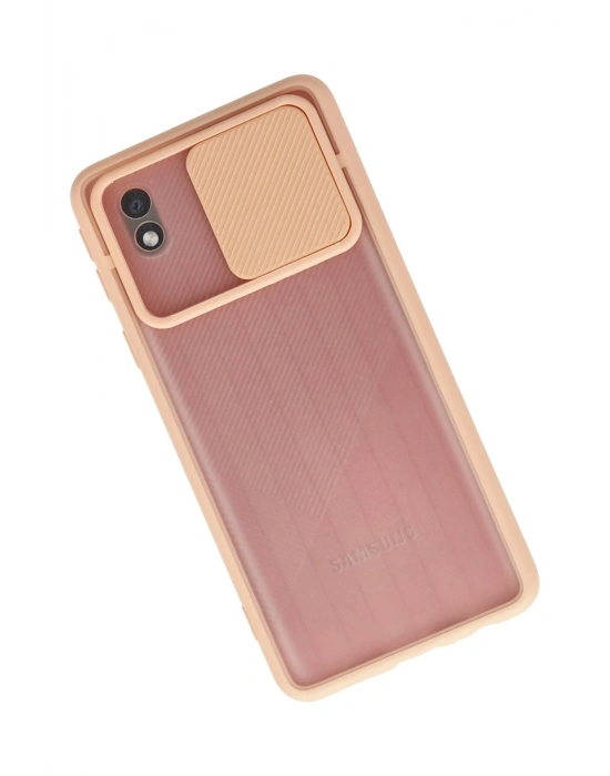 Newface Samsung Galaxy A01 Core Kılıf Palm Buzlu Kamera Sürgülü Silikon - Pembe