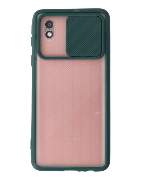 Newface Samsung Galaxy A01 Core Kılıf Palm Buzlu Kamera Sürgülü Silikon - Yeşil