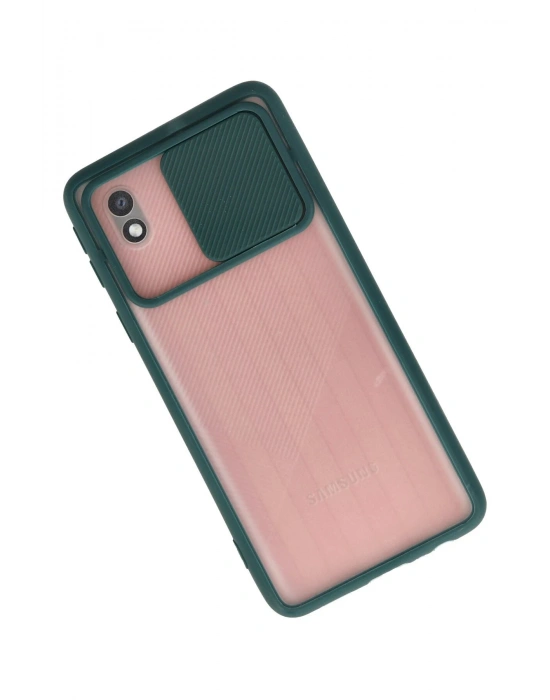 Newface Samsung Galaxy A01 Core Kılıf Palm Buzlu Kamera Sürgülü Silikon - Yeşil