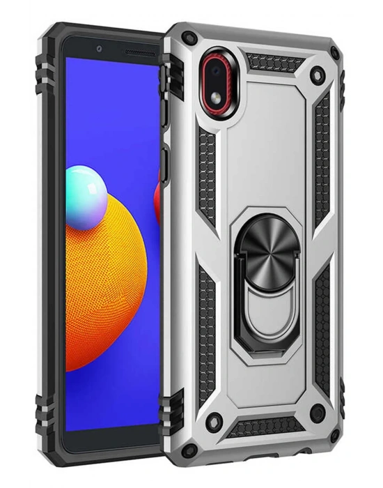 Newface Samsung Galaxy A01 Core Kılıf Sofya Yüzüklü Silikon Kapak - Gümüş