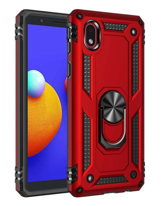 Newface Samsung Galaxy A01 Core Kılıf Sofya Yüzüklü Silikon Kapak - Kırmızı